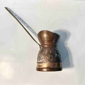 Vintage Turkish Copper & Copper Brass Coffee Ladle Dipper, Handle Ornate Flowers